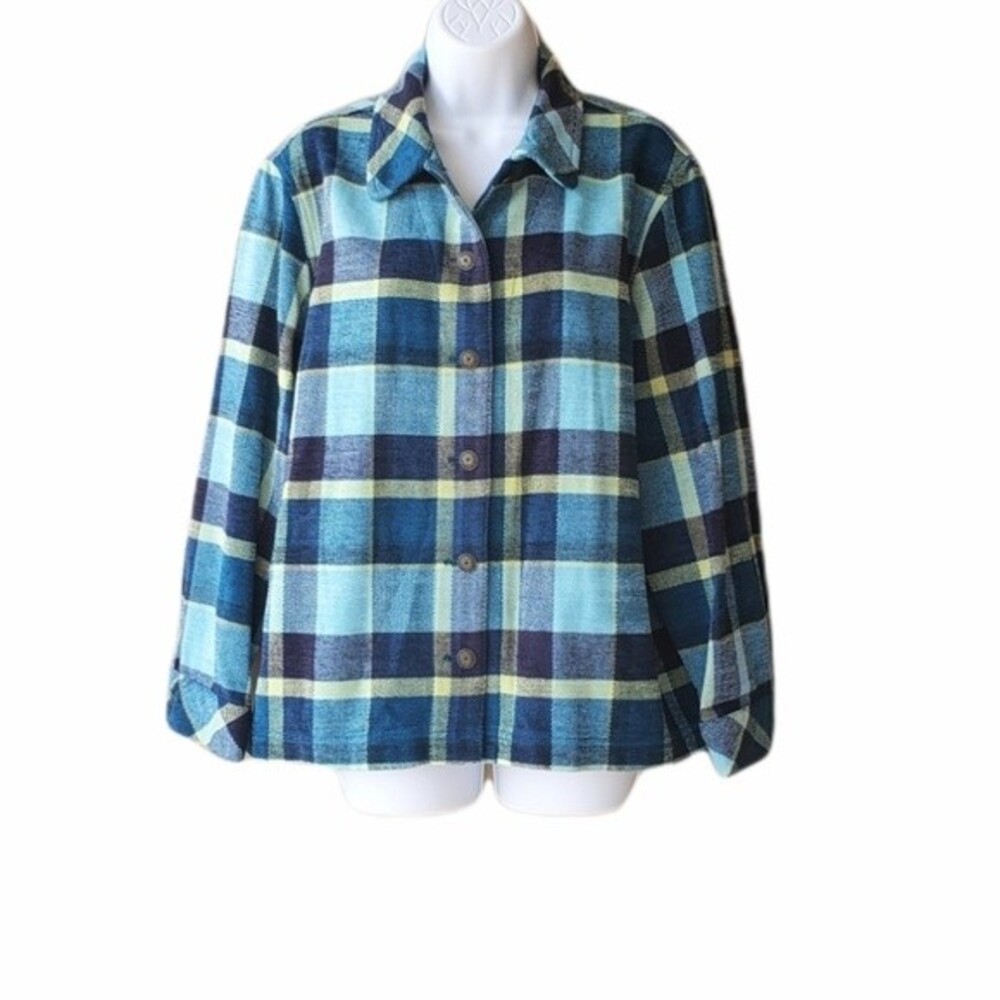 Vintage Womens Allison Daley Petite Plus sz Blue Green Plaid Shacket Jacket 16p